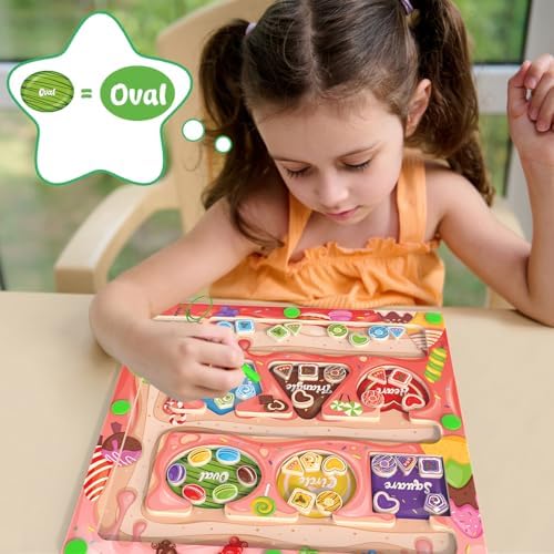Magnetic Color & Shape Maze - Montessori Toys for 3 Years Old Girl Boy, Color and Shape Sorting Toy, Magnetic Activity Puzzle Board for Kids, Fine Motor Skill Game