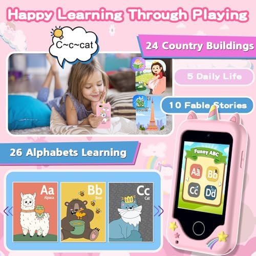 Kids Phone for Girls Boys, Touchscreen Toddler Smartphone Learning Toy, 3-10 Year Old Christmas Birthday Gift, Play Cell Phone With Camera, Games, Music, 8GB Card