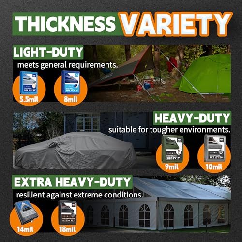 8x10 Feet Tarp Waterproof,9Mil Thick,Finished Size Tarps,UV Resistant,Durable,Multipurpose Poly Tarp Cover with Metal Grommets and Reinforced Edges,Green/Black by RAINDEWAY