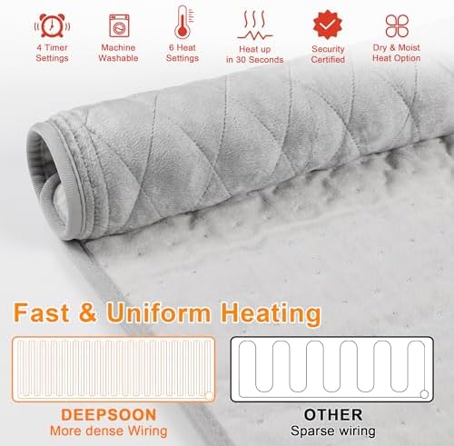 Weighted Heating Pad-Electric Heating Pads for Back,Neck,Abdomen,Moist Heated Pad for Shoulder,Knee,Hot Pad for Arms and Legs,Dry&Moist Heat & Auto Shut Off(Weighted Silver,12''×24'')