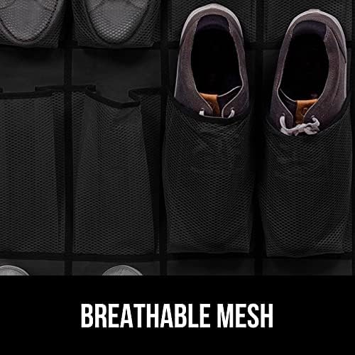 GORILLA GRIP Over the Door Shoe Organizer, 24 Large Breathable Mesh Pockets, Space Saving Hanging Storage Holder, Closet Rack Hanger Holds Up to 40 lbs, Hangs on Closets for Shoes, Accessories, Black