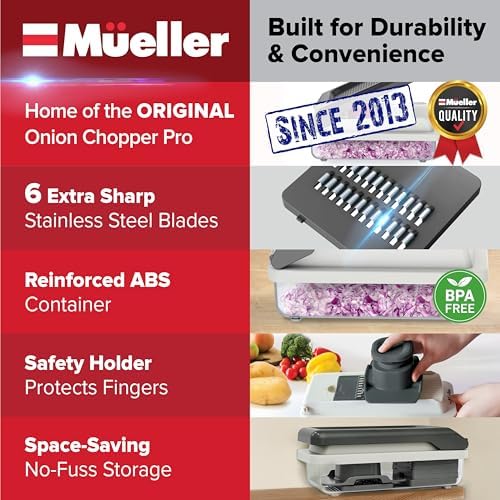 Mueller Vegetable Chopper Mandoline Slicer, Food Veggie Chopper, Cheese Grater, Onion Vegetable Cutter with Container, Dicer, Kitchen Gadgets & Essentials, White Sand/Grey