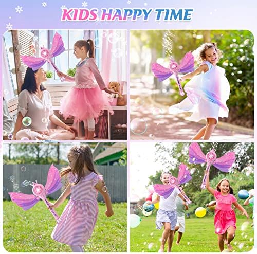 Bubble Wands for Kids Girls - LED Light & Music Bubble Machine: 3 AA Batteries & 2 Bubble Solutions, Outdoor Party Birthday Toys for Toddlers, Gift for 3 4 5 6 7 8 Year Old Girls