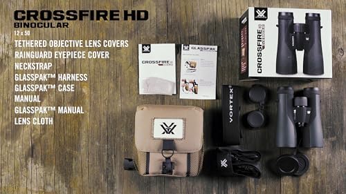 Vortex Optics Crossfire HD 12x50 Binoculars - HD Optical System, Tripod Adaptable, Rubber Armor, Waterproof, Fogproof, Shockproof, Included GlassPak - Unlimited, Unconditional Warranty