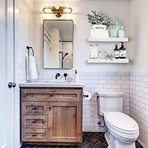 QEEIG White Bathroom Floating Shelves for Wall Shelf Over Toilet Wall Mounted Farmhouse Small 16 inch Set of 2 (008-40W)