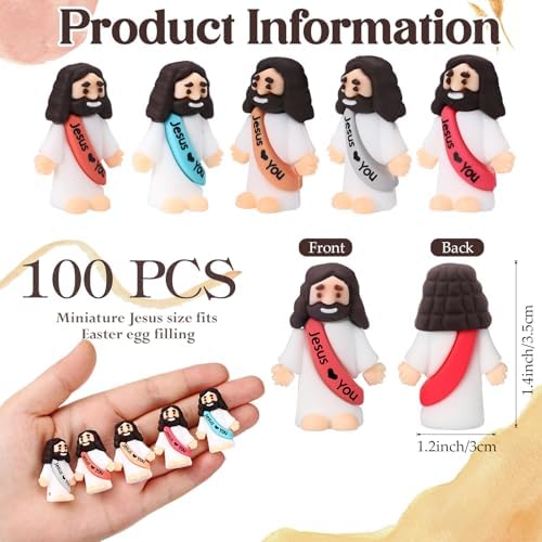 Bememo 100 Pcs Little Jesus Figures Jesus Loves You Original Design Rubber Pocket Toys Little Figures to Hide and Seek Sunday School Religious Party Share Gifts(Bohemian Color)