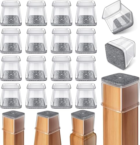 24 Pcs Chair Leg Floor Protectors Square Large, Silicone Felt Furniture Leg Pads Caps Covers for Hardwood Floors (Fit:1-5/8" to 2")