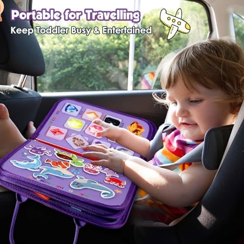 Toddler Busy Board - Montessori Toys for Toddler Girl Birthday Gift - Busy Book for Toddlers 3-5, Montessori Educational Learning Sensory Travel Activities Toys for Kids Ages 3-5