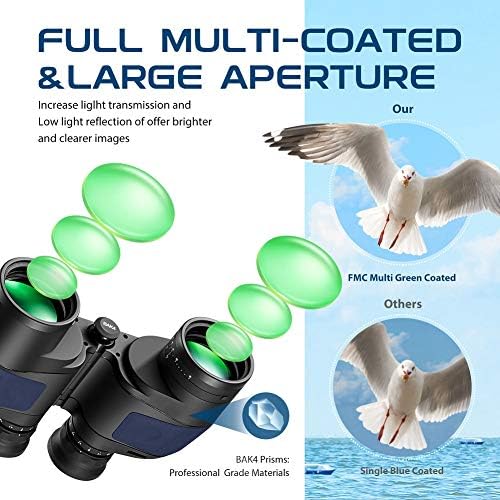 Waterproof Fogproof Military Marine Binoculars,Hooway 7x50 Binoculars with w/Internal Rangefinder & Compass for Navigation,Boating,Bird Watching(Blue)
