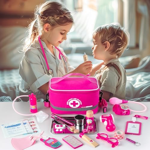 Doctor Kit for Kids Girls, 34 Pcs Kids Doctor Kit for Toddlers 3-5 with Medical Storage Bag & Real Stethoscope, Pretend Play Set for Boys Girls Fun Role Playing Game