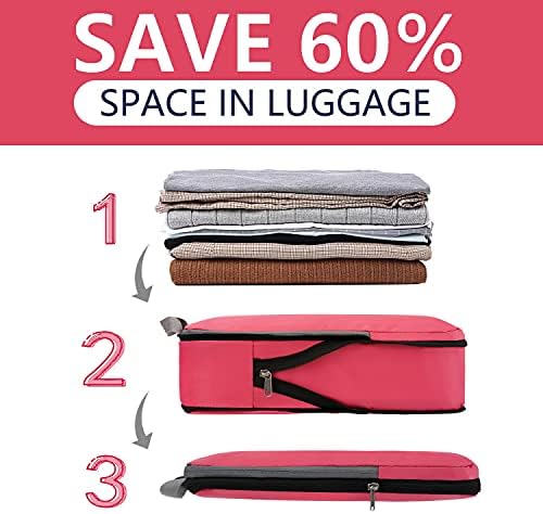 BAGAIL 4 Set/6 Set/8 Set Compression Packing Cubes Travel Accessories Expandable Packing Organizers (Cloth Pattern, 4-Coral)