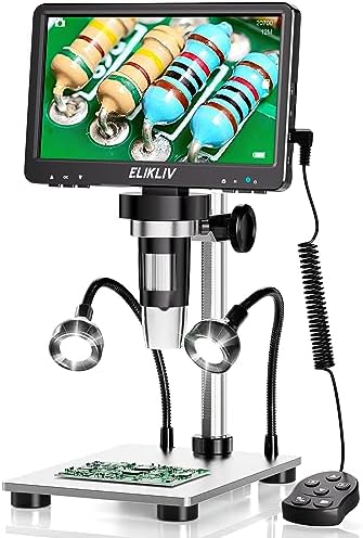 Elikliv 1200X Digital Microscope 7'' Screen, 1080P Coin Magnifier with 12MP Camera Sensor, 10 LED Lights - Microscope for Adults, Windows/Mac OS Compatible, Model EDM9