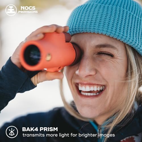 Nocs Provisions Field Tube 8x32 Waterproof Monocular, 8X Magnification Telescope, Bak4 Prism, Wide Field of View for Bird Watching, Backpacking & Wildlife Viewing - Coral Red