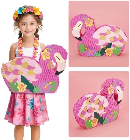 WERNNSAI Flamingo Piñata - Pink Piñata Bundle with Blindfold and Bat for Girls Kids Tropical Flamingo Theme Birthday Party Supplies Summer Pool Party Decorations for Fiestas Baby Shower