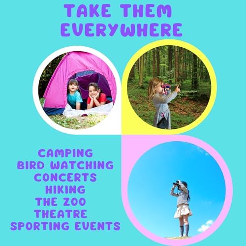 Kids Binoculars 8x21 Purple- Girls Age 3-12, Shock Proof Compact Binoculars Child Set- Neck Strap, Compass, Carabiner, Case, High-Resolution Bird Watching Optics Child Gift CampingToy Travel