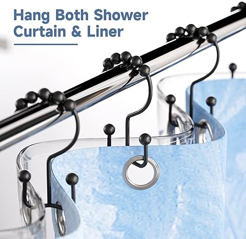 Titanker Shower Curtain Hooks Rings, Rust Resistant Metal Double Glide Shower Hooks Rings for Bathroom Shower Rods Curtains, Set of 24 Hooks - Black