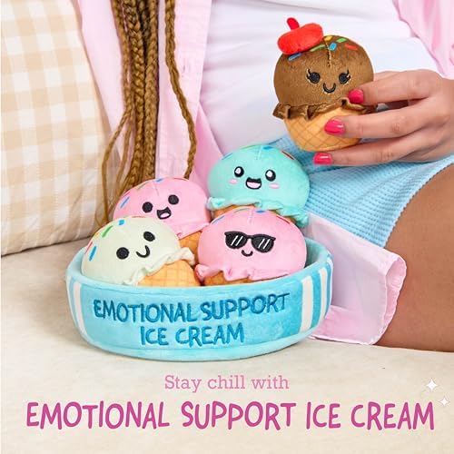 Emotional Support Ice Cream Cones by Relatable, Cuddly Stuffed Animals and Toys, Squishy Toys and Plushies, Great Gift Ideas for Loved Ones of All Ages, Includes 5 Plushies with Carrying Basket