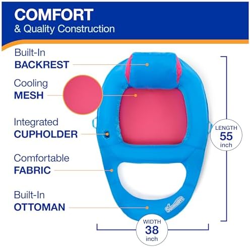 SwimWays Spring Float Premium Recliner Pool Lounger, Inflatable Pool Floats Adult with Fast Inflation for Ages 15 & Up
