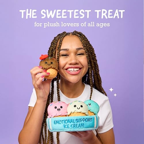 Emotional Support Ice Cream Cones by Relatable, Cuddly Stuffed Animals and Toys, Squishy Toys and Plushies, Great Gift Ideas for Loved Ones of All Ages, Includes 5 Plushies with Carrying Basket