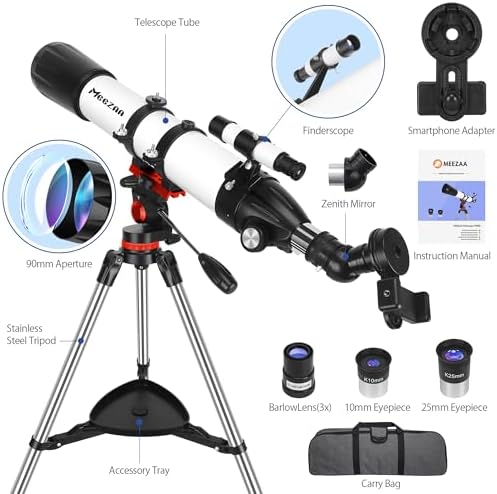 Telescope, Telescope for Adults High Powered Professional, 90mm Aperture 800mm Refractor Telescopes for Astronomy Beginners Fully Multi-Coated with AZ Mount Tripod & Phone Adapter & Carry Bag