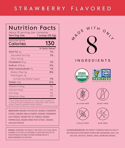 Truvani Vegan Pea Protein Powder | Strawberry | 20g Organic Plant Based Protein | 10 Servings | Keto | Gluten & Dairy Free | Low Carb | No Added Sugar