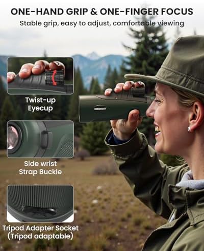15X54 Monocular Telescope for Adults High Powered – Waterproof, BAK4 Prism, FMC Lens, Compact Spotting Scope for Bird Watching, Hunting Gear, Hiking Accessories, Travel & Camping Gifts