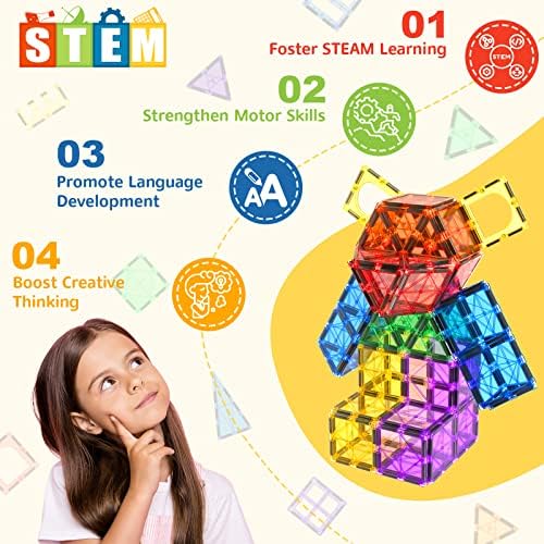 60 PCS Magnetic Building Tiles Kids Toys STEM Magnetic Blocks Sensory Toys Kids Games Magnet Building Toy for Boys and Girls Aged 3+, Kid Brain Development Preschool Kindergarten Toddler Toy