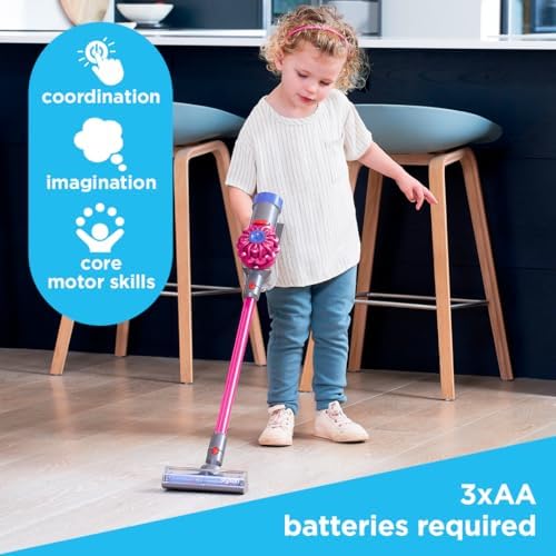 Casdon Dyson Cordless Vacuum Pink | Interactive & Officially Licensed Toy Dyson Vacuum For Children Aged 3+ | Realistic Role-Play Fun!