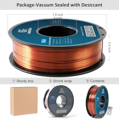 Geeetech Silk PLA Filament 1.75mm for 3D Printer, Metal-Like Shiny 3D Filament 1kg (2.2lbs) 1 Spool, Dimensional Accuracy +/- 0.02 mm, Metallic Copper Silk Filament