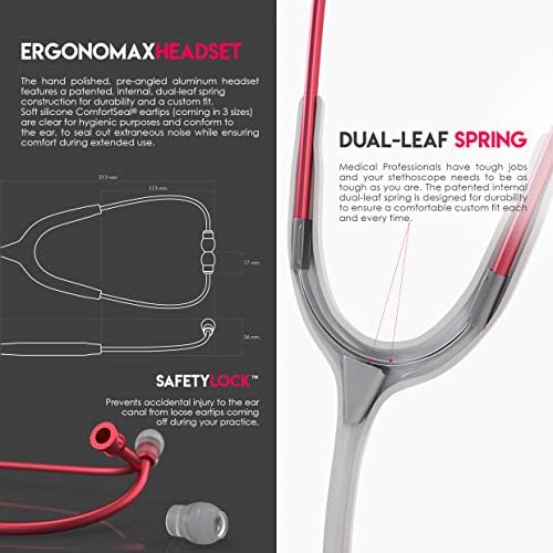 MDF Instruments, Acoustica Lightweight Stethoscope for Doctors, Nurses, Students, Home Health Use, Adult, Dual Head, White Tube, Red Chestpiece-Headset, MDF747XPR29