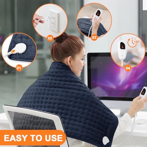 Heating Pad,Electric Heating Pads for Back,Hot Heated Pad for Abdomen,Shoulder,Knee,Multiple Temp and Auto Shut Off(NavyBlue, 40''×20')