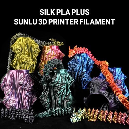 SUNLU PLA+ Silk Filament, Four-Color 3D Printer Filament 1.75mm, Dimensional Accuracy +/- 0.02mm, 1KG Spool(2.2 lbs), Silk Quadruple Color(Black Red Yellow Grey)