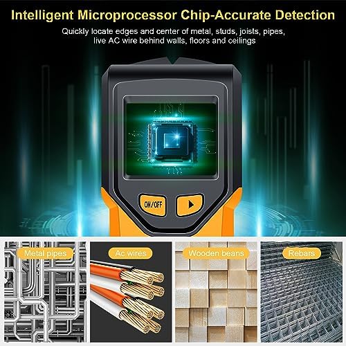 Stud Finder Wall Scanner - 5 in 1 Stud Finder Tool w/Microprocessor Chip and HD LCD Display, Stud Detector Beam Finders for the Center and Edge of Wood AC Wire Metal Studs Joist Pipe (Lemon)