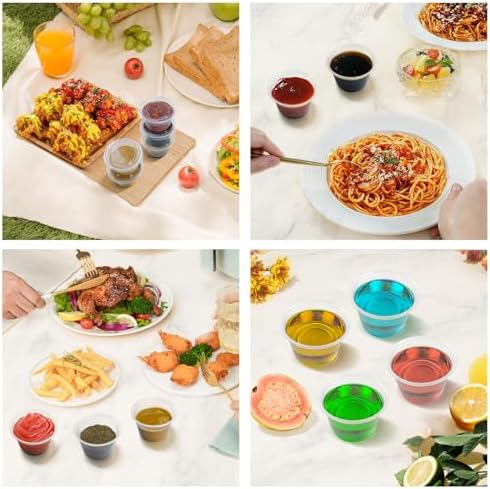 360 Set 4 oz Jello Shot Cups with Lids, Sturdy & Food Safe Disposable Plastic Portion Condiment Dipping Sauce Cups, Small Containers for Salad Dressing