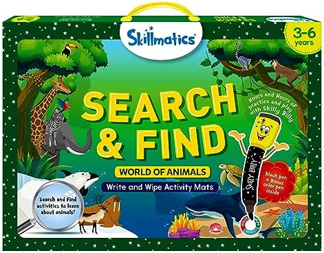 Skillmatics Search and Find Animals Educational Game - Reusable Preschool Learning Activities, Perfect for Toddlers & Kids Who Love Toys, Art & Crafts, Builds Vocabulary, Gifts for Ages 3, 4, 5, 6
