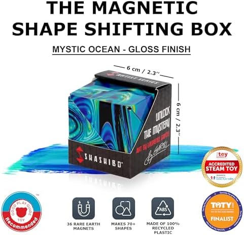 Shashibo Shape Shifting Box - STEM Magnetic Fidget Cube That Transforms Into Over 70 Shapes, Download Fun in Motion Toys Mobile App (Mystic Ocean)