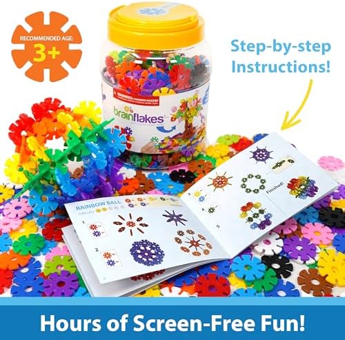 Brain Flakes 500 Piece Set, Ages 3+, Interlocking Plastic Disc Toy for Creative Building, Educational STEM Learning, Construction Block Play for Kids, Teens, Adults, Boys, and Girls