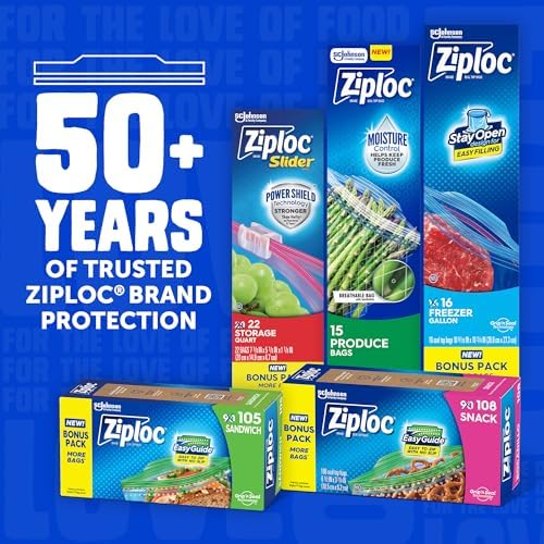 Ziploc Gallon Food Storage Freezer Bags, Stay Open Design, Easy to Fill, 66 count, 2 Pack, 132 Total