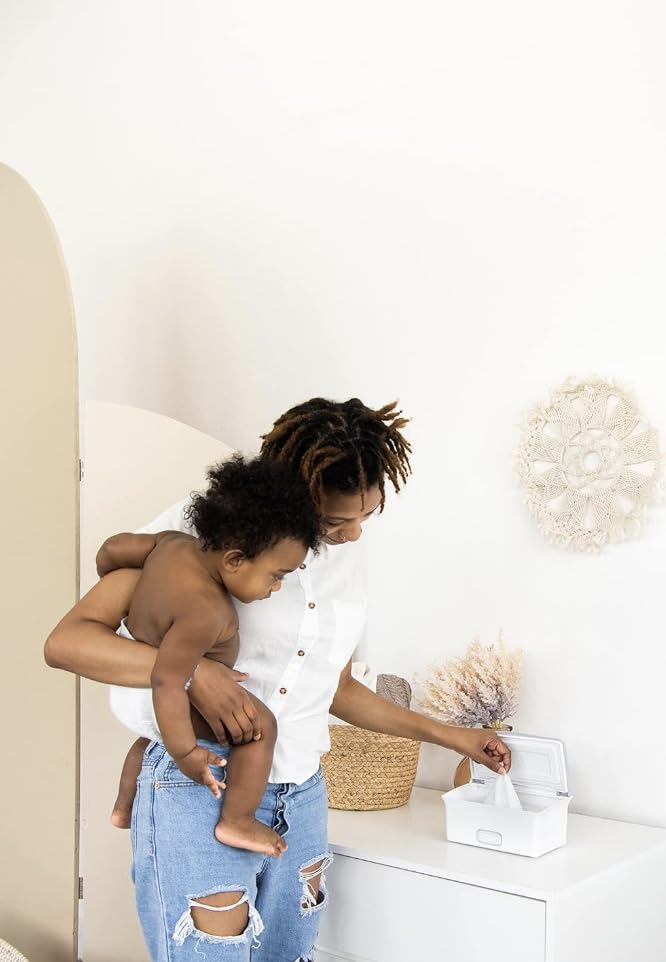 Ubbi Baby Wipes Dispenser, Baby Wipes Case, Baby Wipes Holder With Weighted Plate, Keeps Wipes Fresh And Non-Slip Rubber Feet, Gray