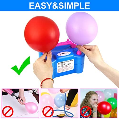 FLSEPAMB Balloon Pump, Electric Balloon Pump, Portable Dual Nozzle 110V 600W Electric Balloon Blower, Balloon Pump Electric for Party Decorations with Tying Tool, Colored Ribbons
