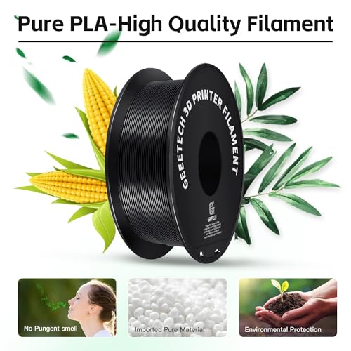 Geeetech 3D Printer Filament, PLA Filament 1.75mm Bundle 2kg for 3D Printer, Dimensional Accuracy +/- 0.02 mm (Black 2-Pack)