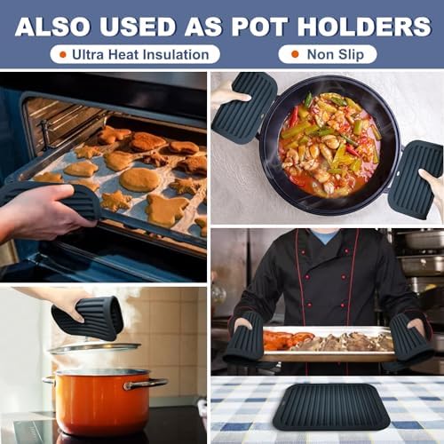 Walfos Silicone Trivets for Hot Pots and Pans - 446°F Heat Resistant Hot Pads for Kitchen Counter- 4 Pcs Multi-Purpose & Versatile Trivet Mat - Long-Lasting & Flexible Silicone Hot Pad(Black)