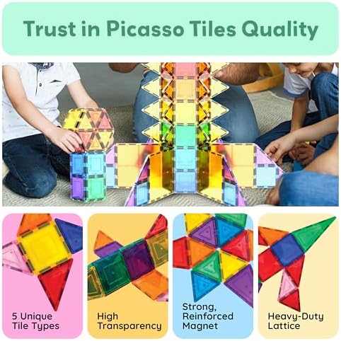 PicassoTiles 100 Piece Set 100pcs Magnet Building Tiles Clear Magnetic 3D Blocks Construction Playboards, Creativity Beyond Imagination, Inspirational, Recreational, Educational Conventional