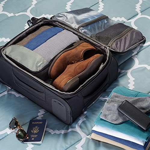 Amazon Basics 4 Piece Packing Cubes with Double Zipper and Mesh Top, Travel Organizer Set, Medium, Gray
