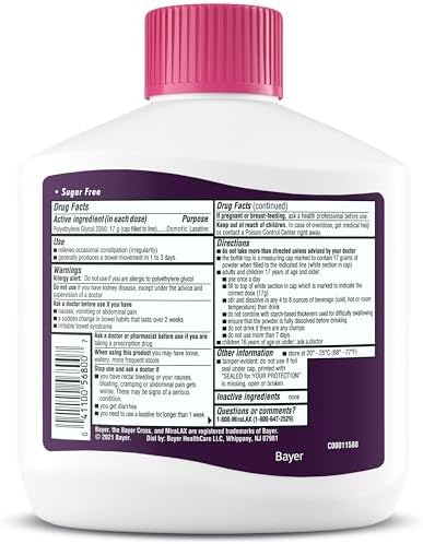 MiraLAX Laxative Powder, Gentle Constipation Relief for Adults, Stool Softener with PEG 3350, Nonstimulant Laxative, No Harsh Side Effects, Osmotic Laxative, 45 Dose