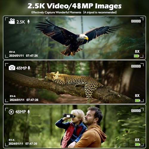 Digital Binoculars Camera, 2.4" LCD Display 12x Optical Zoom 8X Digital Zoom 48MP Pictures 2.5K Videos Camera with 32GB Card, Binoculars for Bird Watching Hunting Outdoor Adventures (DT40)