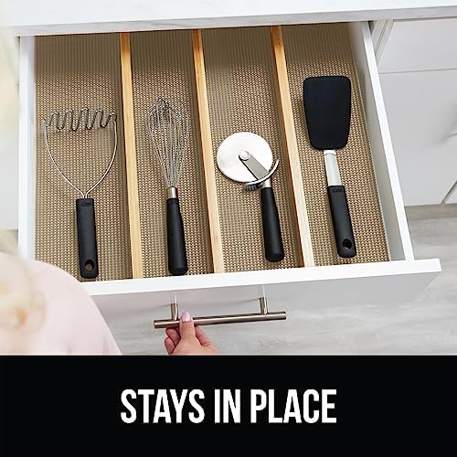 GORILLA GRIP powerGRIP Drawer Shelf and Cabinet Liner, Thick Strong Hold, Non-Adhesive Liners Protect Kitchen Cabinets and Cupboard, Bathroom Drawers, Easy Install, Breathable Mat, 12" x20', Beige