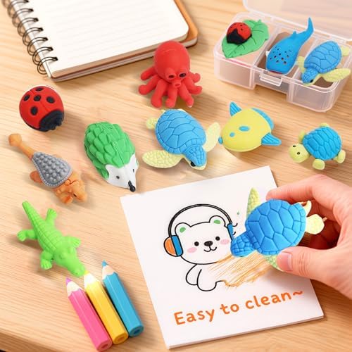 91Pcs Animal Erasers Desk Pets for Kids Animal Pencil Erasers Bulk Puzzle Eraser Toys Gifts for Classroom Prizes,Game Reward,Treasure Box,Easter Egg Fillers,Goodie Bag Stuffers,Party Favors