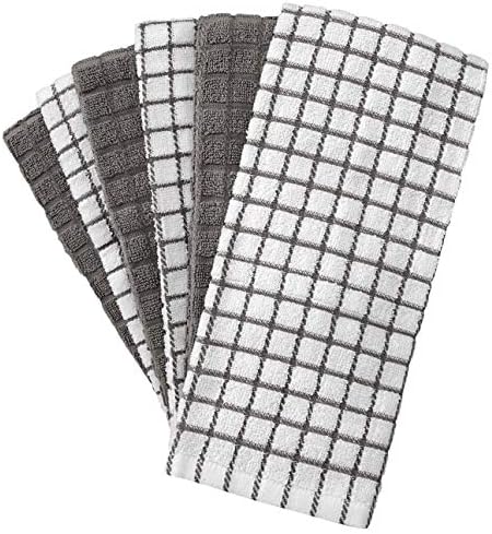 Bumble Kitchen Towels | 100% Cotton Dish Towels with Hanging Loop | 16"x 28" | 380GSM | Absorbent Kitchen Towel Set | 6 Pack, Gray