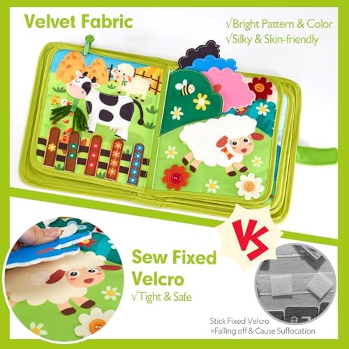 hahaland Busy Book for Toddlers 1-3 - Montessori Toys Busy Board for 1 Year Old Boy Gifts Girl Toys Educational Learning Quiet Activity Books Travel Toy One Year Old Birthday Christmas Toddler Gifts